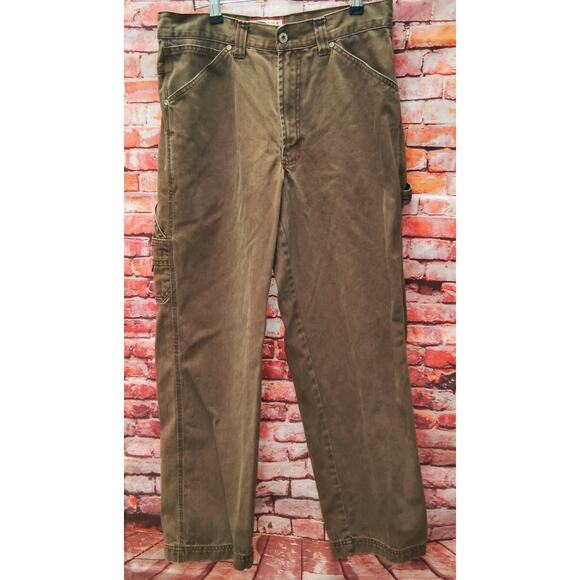 Old Navy Carpenter Jeans Mens 31x30 Brown Denim Relaxed Fit Workwear Pinstriped - Picture 1 of 11